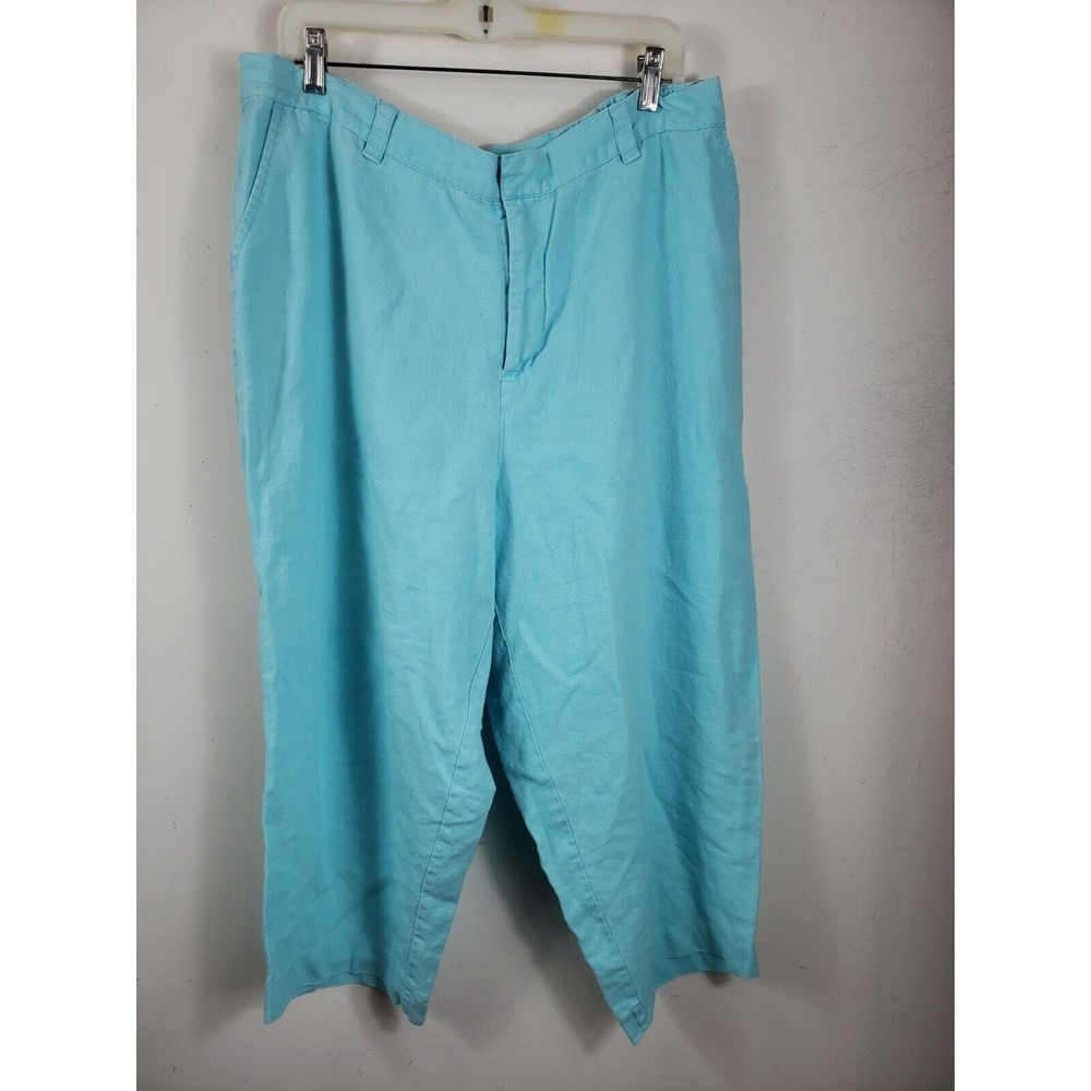 Relativity Woman 20W Aqua Blue Cropped Pants Linen